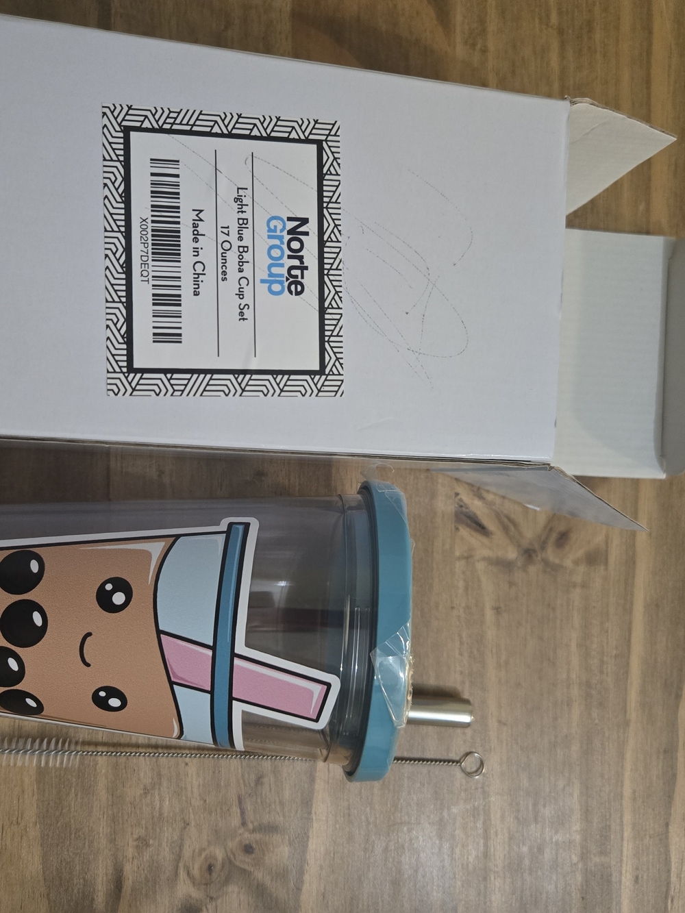 Light Blue Bubble Cup with Straw - Cute Boba Design
